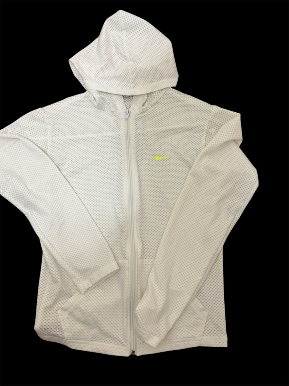 Sporty White Hooded Mesh Zip Jacket